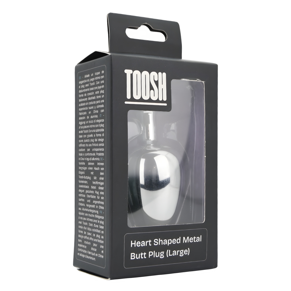 Toosh Heart Shaped Silver Butt Plug with Red Stone Large