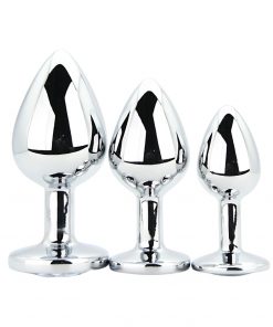 Toosh Metal Butt Plug Silver Set of 3 Clear Stone