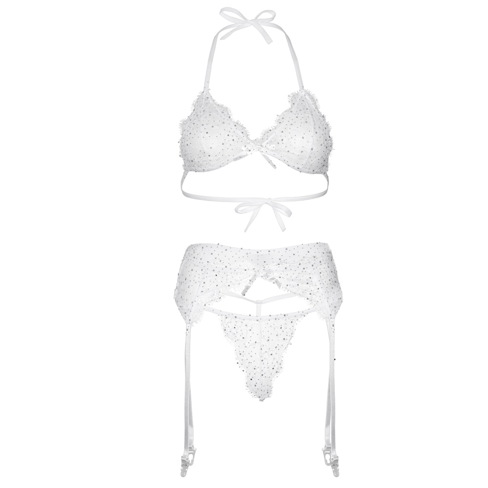 Leg Avenue Lace Bra Top, String and Garter Belt White - Wicked Sex Toys