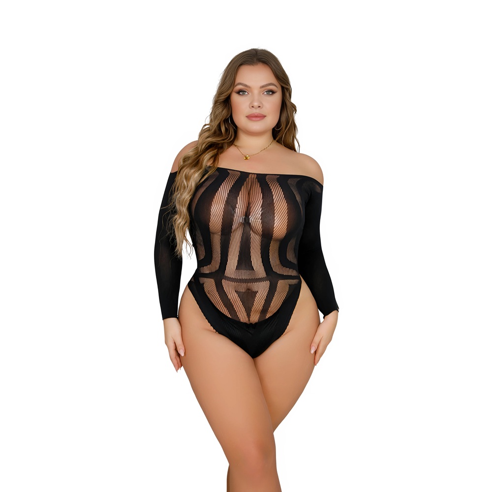 Lace by LJ Plus Size Long Sleeved Cut Out Back Bodysuit - Wicked Sex Toys