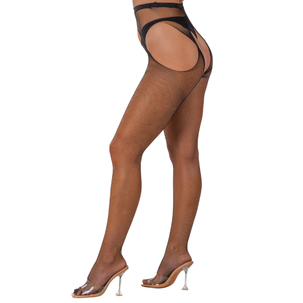 Lace by LJ Fishnet Crotchless Pantyhose Black - Wicked Sex Toys