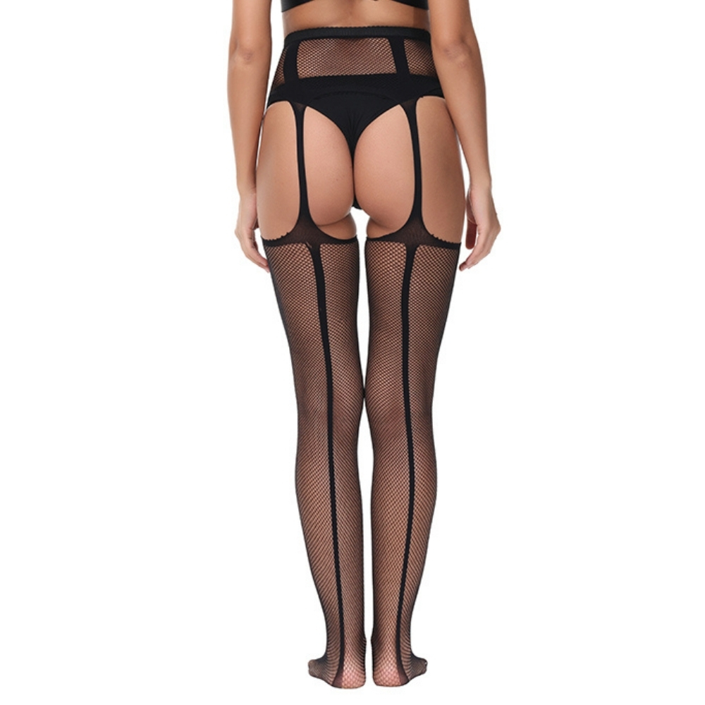 Lace by LJ Lace Up Suspender Tights Black