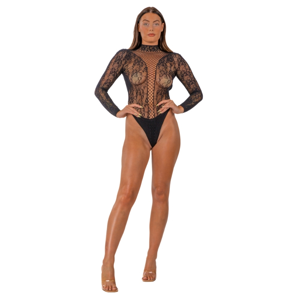 Lace by LJ High Neck Lace Bodysuit Black