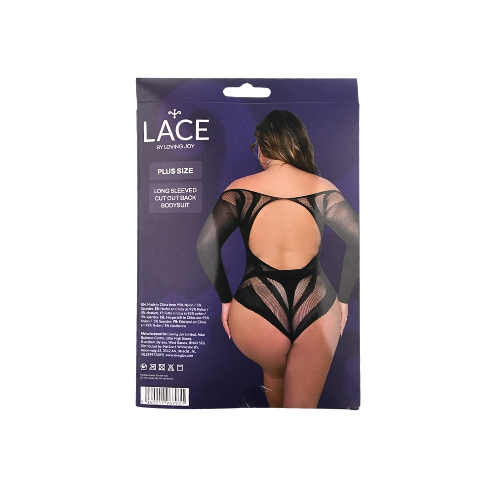 Lace by LJ Plus Size Long Sleeved Cut Out Back Bodysuit - Wicked Sex Toys