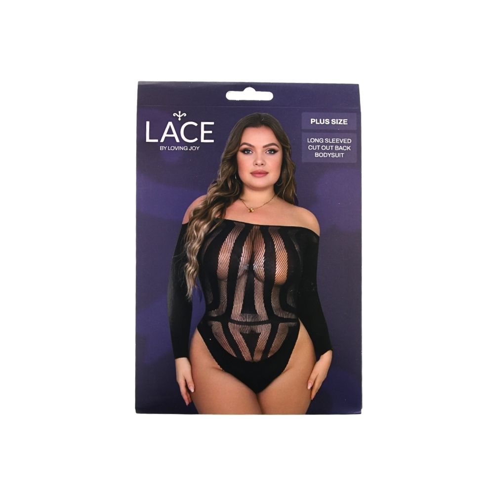 Lace by LJ Plus Size Long Sleeved Cut Out Back Bodysuit - Wicked Sex Toys
