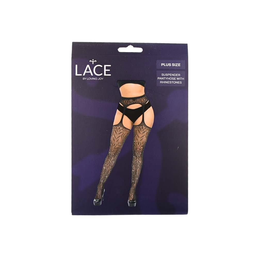 Lace by LJ Plus Size Suspender Pantyhose with Rhinestones