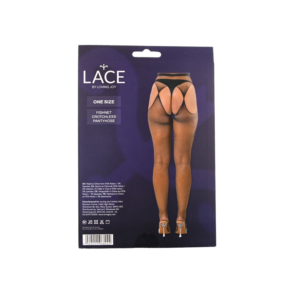 Lace by LJ Fishnet Crotchless Pantyhose Black - Wicked Sex Toys