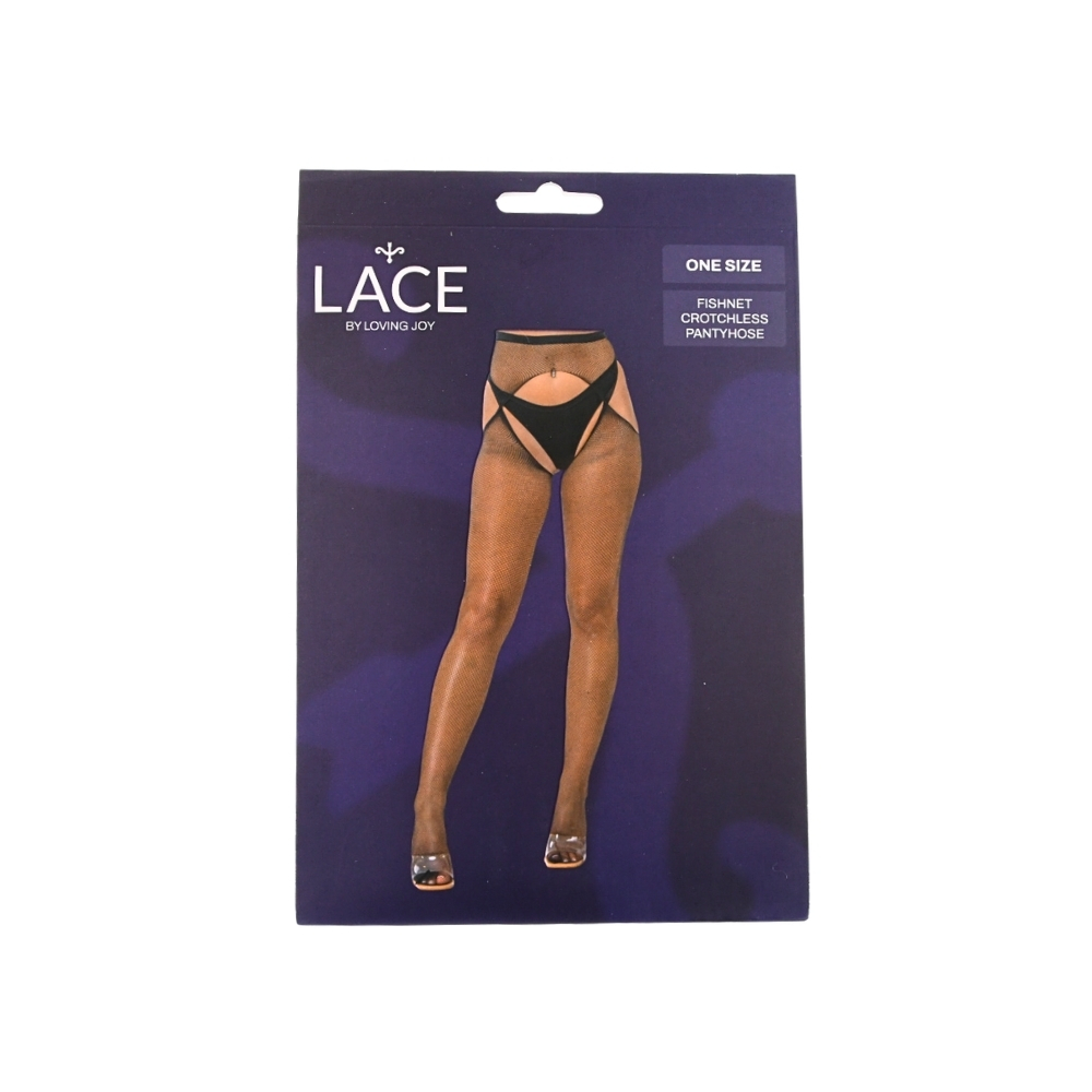 Lace by LJ Fishnet Crotchless Pantyhose Black - Wicked Sex Toys