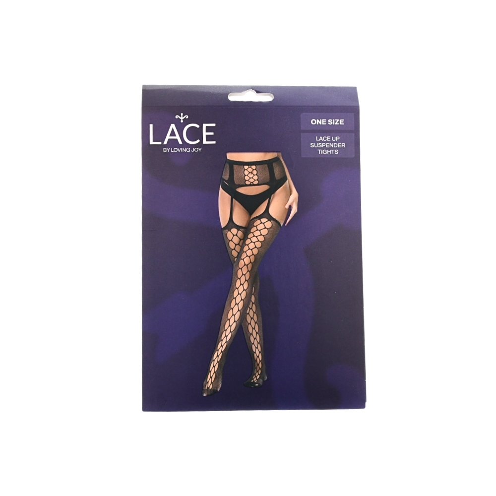 Lace by LJ Lace Up Suspender Tights Black