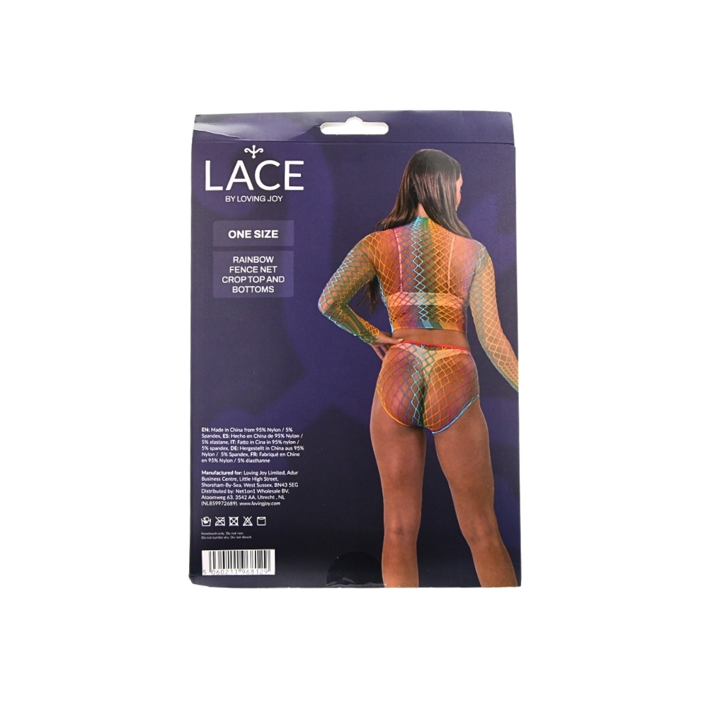 Lace by LJ Rainbow Fence Net Crop Top and Bottoms