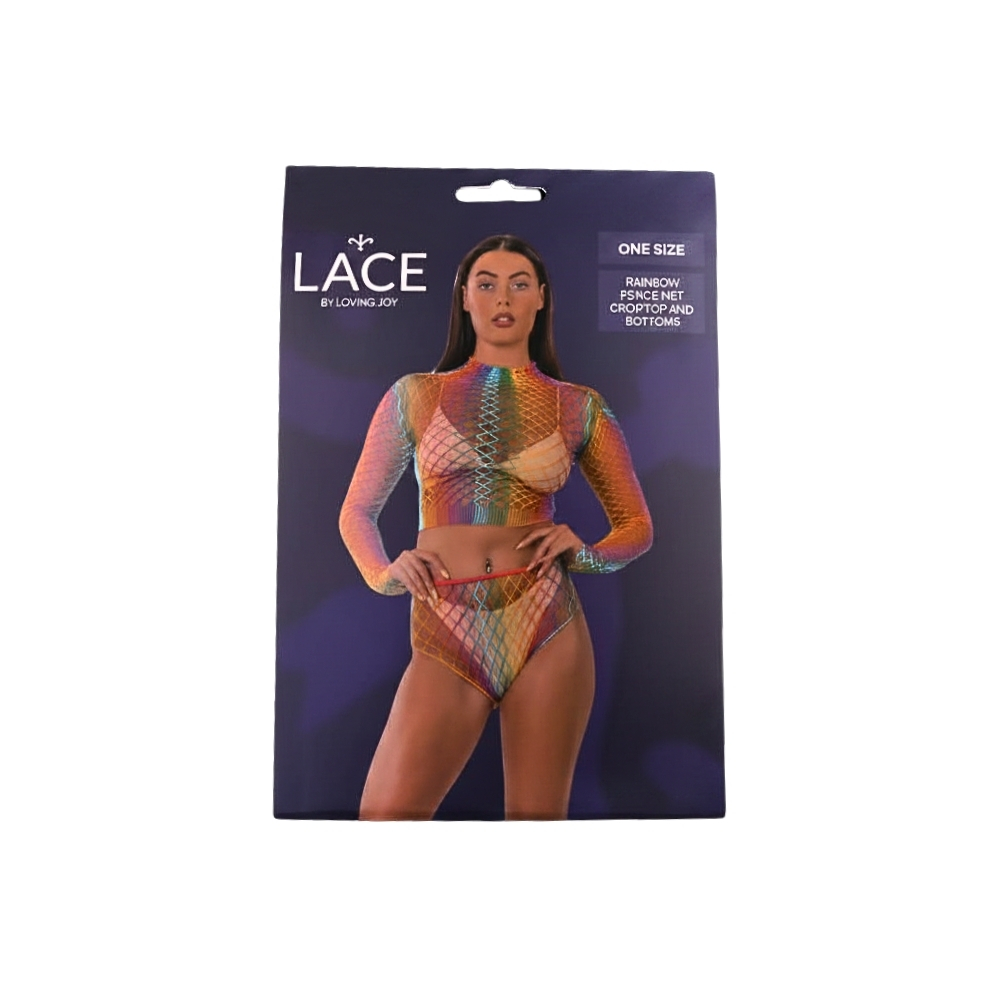 Lace by LJ Rainbow Fence Net Crop Top and Bottoms