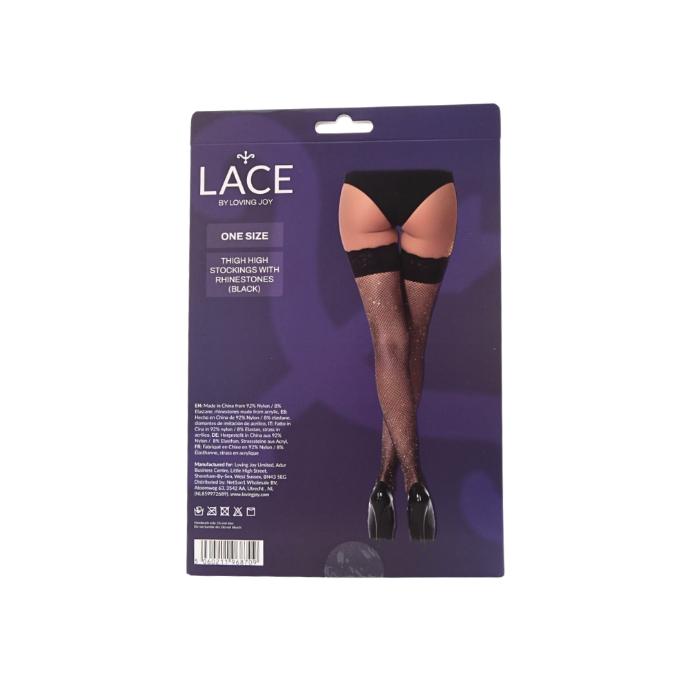 Lace by LJ Fishnet Thigh High Stockings with Rhinestones - Wicked Sex Toys