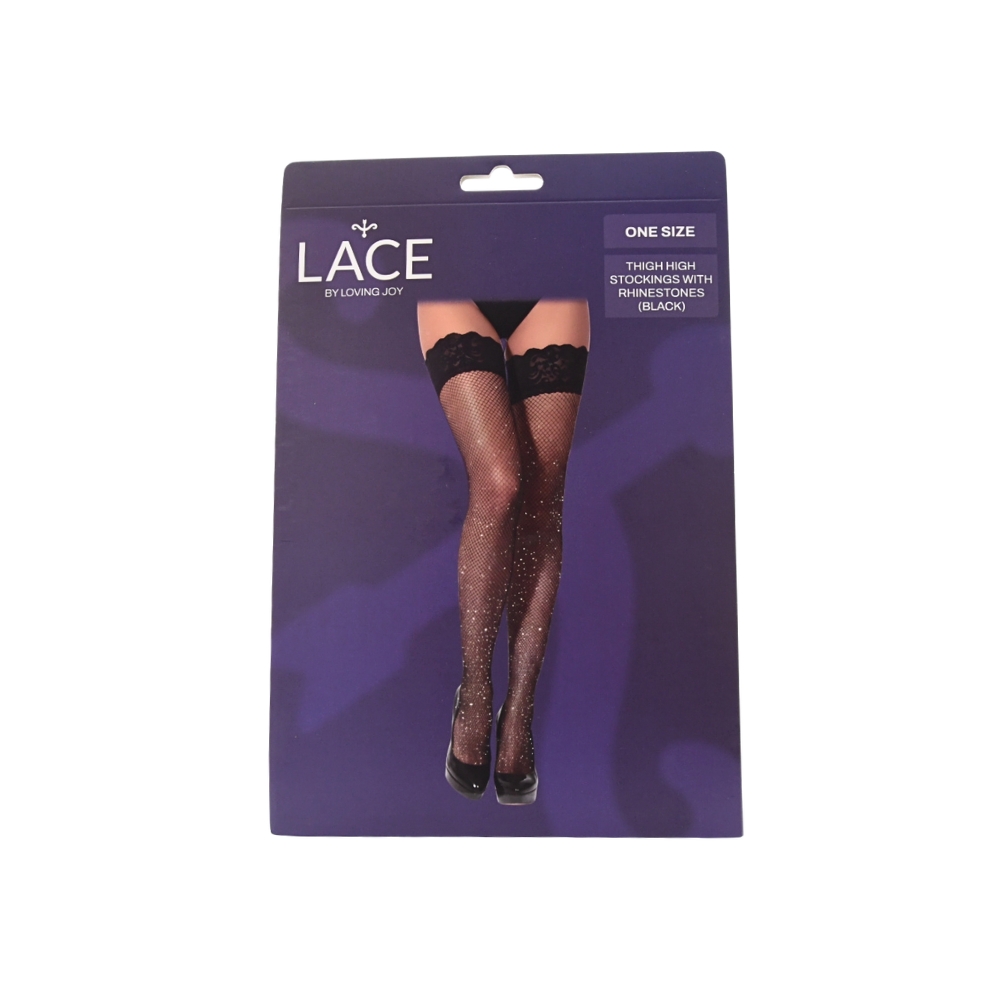 Lace by LJ Fishnet Thigh High Stockings with Rhinestones - Wicked Sex Toys