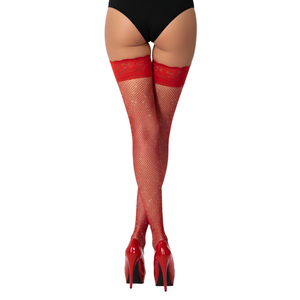 Lace by LJ Fishnet Thigh High Stockings with Rhinestones - Wicked Sex Toys