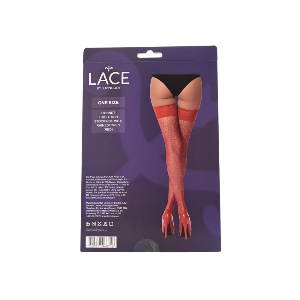 Lace by LJ Fishnet Thigh High Stockings with Rhinestones - Wicked Sex Toys