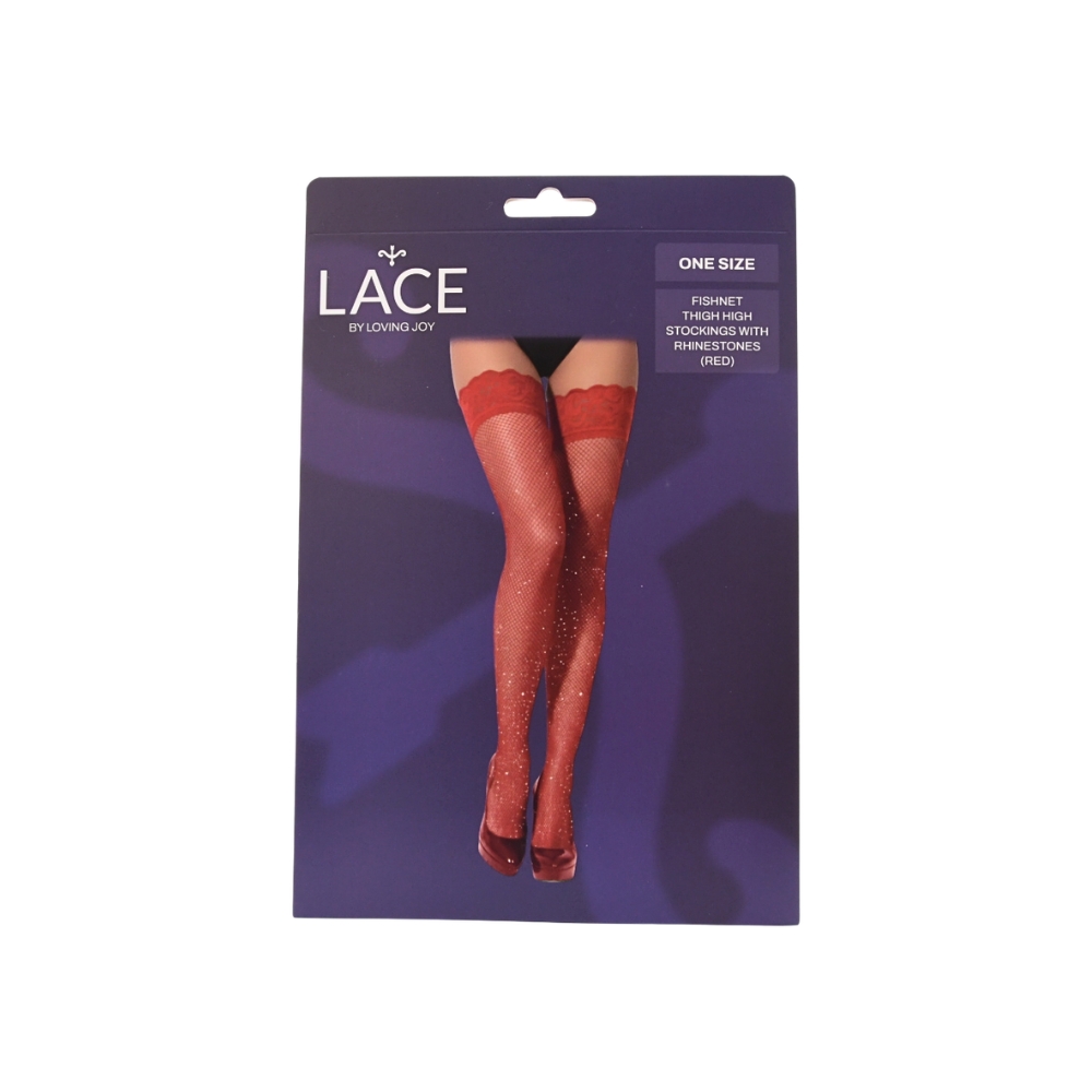 Lace by LJ Fishnet Thigh High Stockings with Rhinestones - Wicked Sex Toys